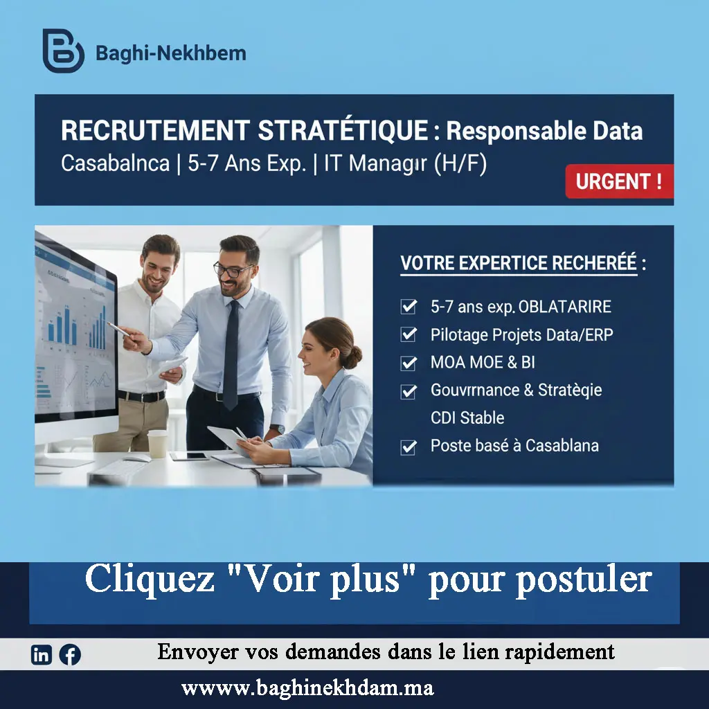 Recrutement Responsable Data ERP Senior Casablanca IT Manager Projet BI Gouvernance Données