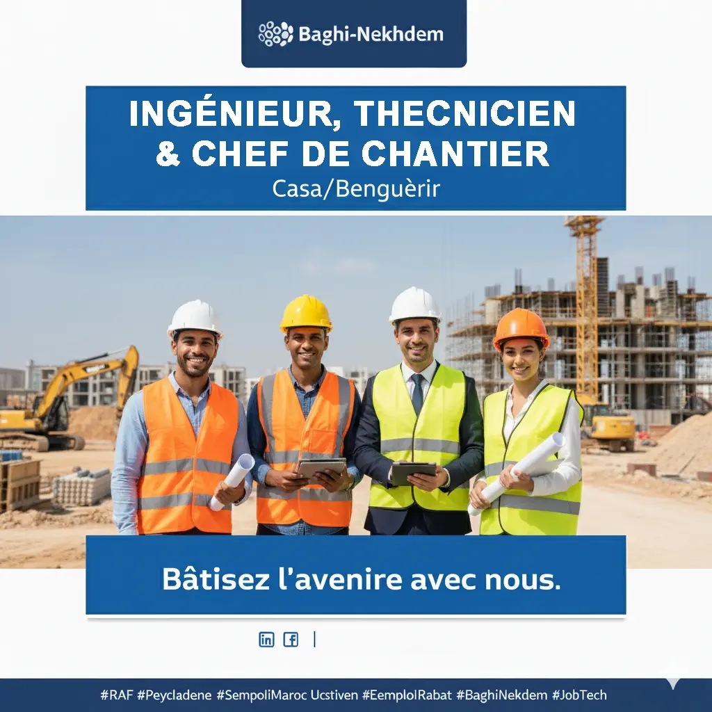 Recrutement Lots Fluides Casablanca Benguérir Ingénieur Travaux Technicien Chef de Chantier CVC Plomberie PCI