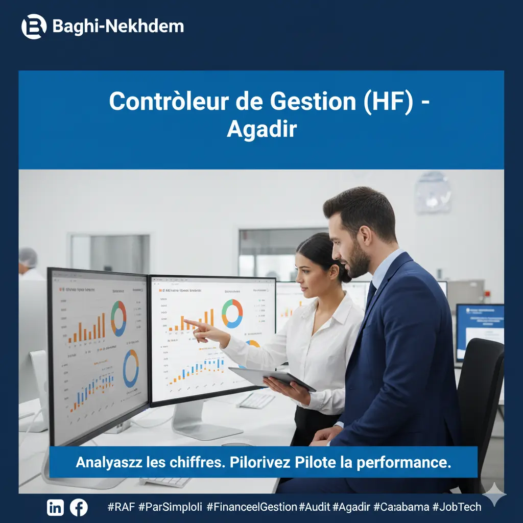 Recrutement Contrôleur de Gestion Agadir industriel 5 ans expérience Power BI ERP finance